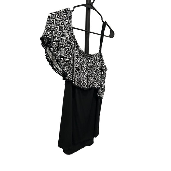 Time And Tru One-Shoulder Black White Ruffle Dress Sz XL - Picture 3 of 8